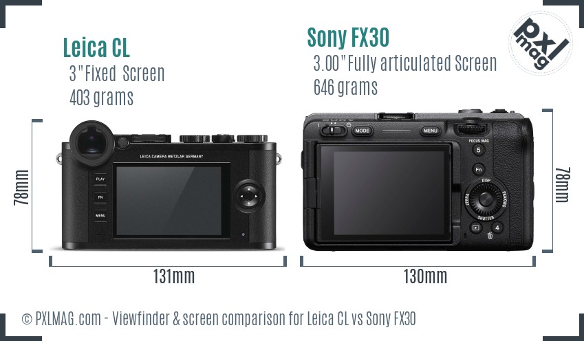 Leica CL vs Sony FX30 Screen and Viewfinder comparison