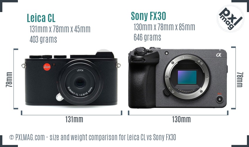 Leica CL vs Sony FX30 size comparison