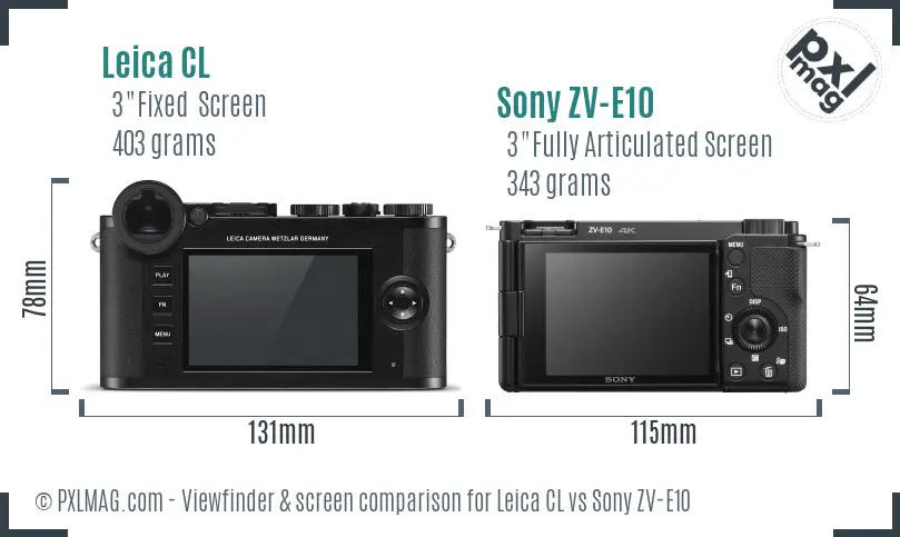 Leica CL vs Sony ZV-E10 Screen and Viewfinder comparison