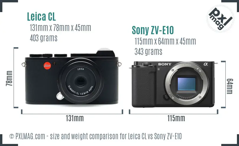 Leica CL vs Sony ZV-E10 size comparison