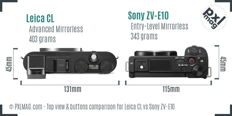 Leica CL vs Sony ZV-E10 top view buttons comparison