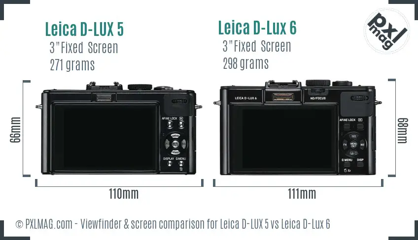 Leica D-LUX 5 vs Leica D-Lux 6 Screen and Viewfinder comparison