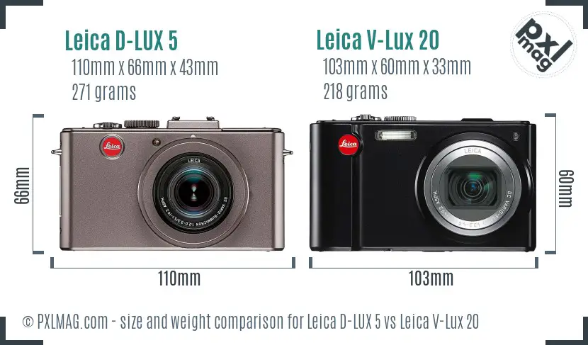Leica D-LUX 5 vs Leica V-Lux 20 size comparison Leica D-LUX 5 vs Leica V-Lux 20 size comparison