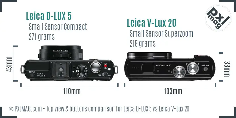 Leica D-LUX 5 vs Leica V-Lux 20 top view buttons comparison Leica D-LUX 5 vs Leica V-Lux 20 top view buttons comparison