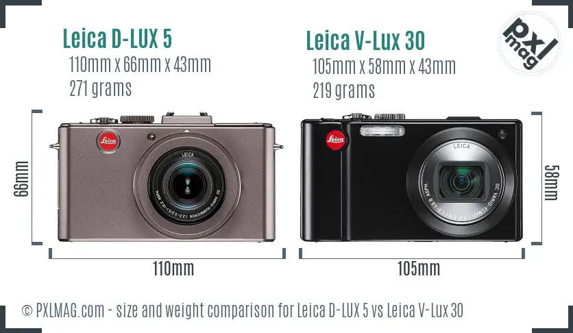 Leica D-LUX 5 vs Leica V-Lux 30 size comparison