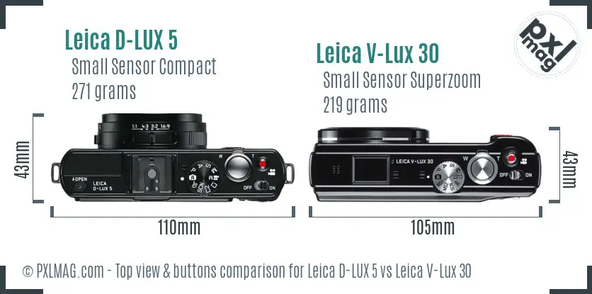Leica D-LUX 5 vs Leica V-Lux 30 top view buttons comparison