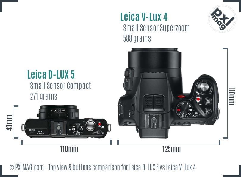 Leica D-LUX 5 vs Leica V-Lux 4 top view buttons comparison