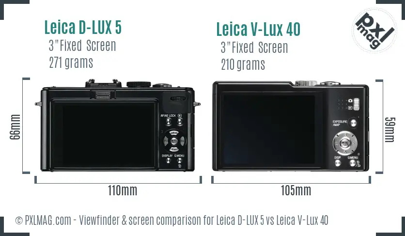 Leica D-LUX 5 vs Leica V-Lux 40 Screen and Viewfinder comparison