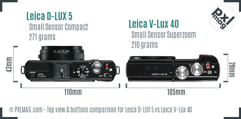 Leica D-LUX 5 vs Leica V-Lux 40 top view buttons comparison