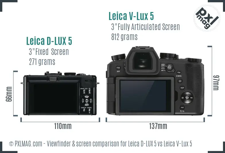 Leica D-LUX 5 vs Leica V-Lux 5 Screen and Viewfinder comparison