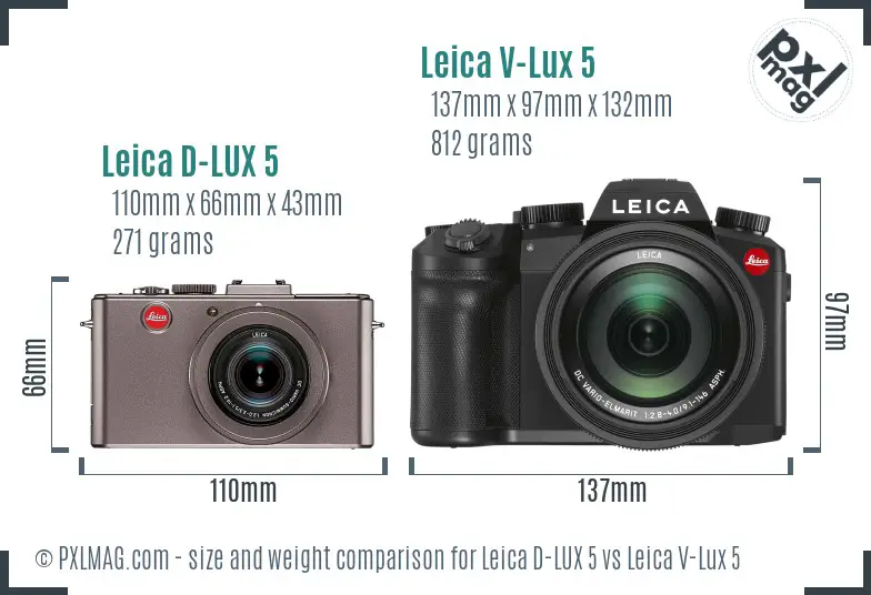 Leica D-LUX 5 vs Leica V-Lux 5 size comparison