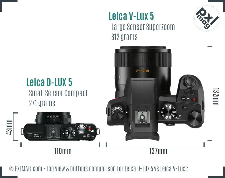 Leica D-LUX 5 vs Leica V-Lux 5 top view buttons comparison