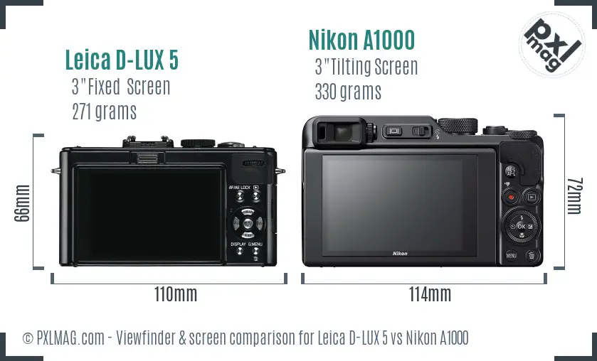 Leica D-LUX 5 vs Nikon A1000 Screen and Viewfinder comparison