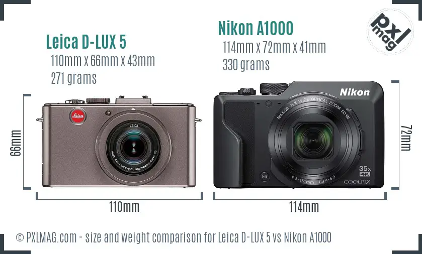Leica D-LUX 5 vs Nikon A1000 size comparison