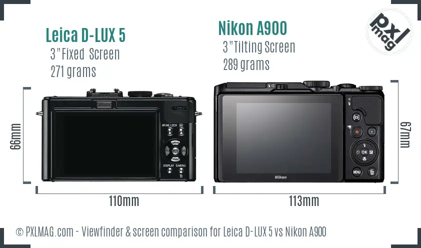 Leica D-LUX 5 vs Nikon A900 Screen and Viewfinder comparison Leica D-LUX 5 vs Nikon A900 Screen and Viewfinder comparison