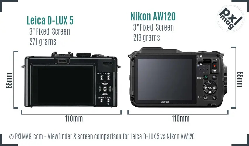 Leica D-LUX 5 vs Nikon AW120 Screen and Viewfinder comparison