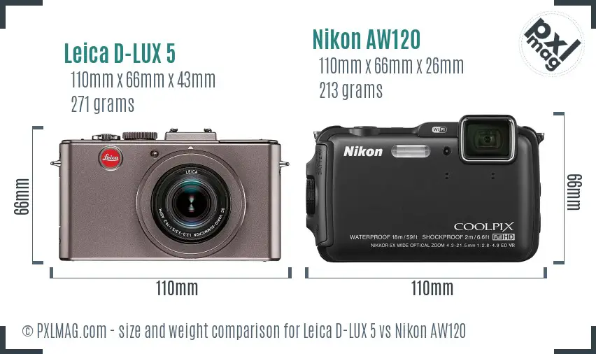 Leica D-LUX 5 vs Nikon AW120 size comparison