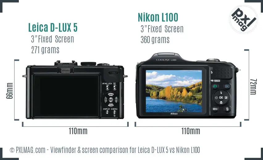 Leica D-LUX 5 vs Nikon L100 Screen and Viewfinder comparison