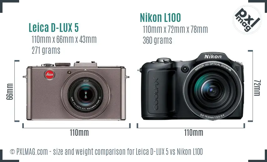 Leica D-LUX 5 vs Nikon L100 size comparison