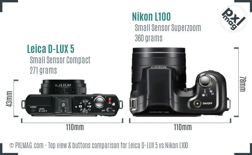 Leica D-LUX 5 vs Nikon L100 top view buttons comparison