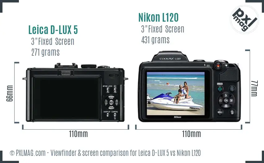 Leica D-LUX 5 vs Nikon L120 Screen and Viewfinder comparison