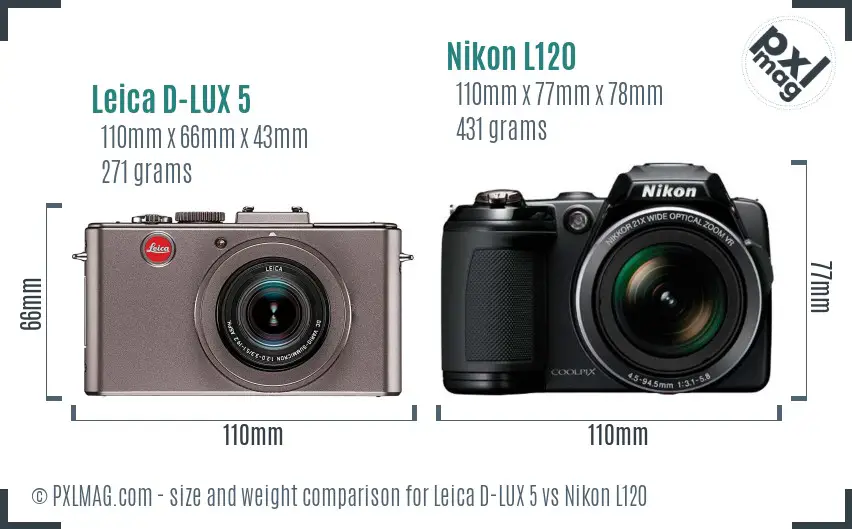 Leica D-LUX 5 vs Nikon L120 size comparison