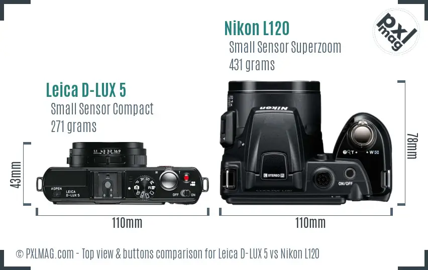 Leica D-LUX 5 vs Nikon L120 top view buttons comparison