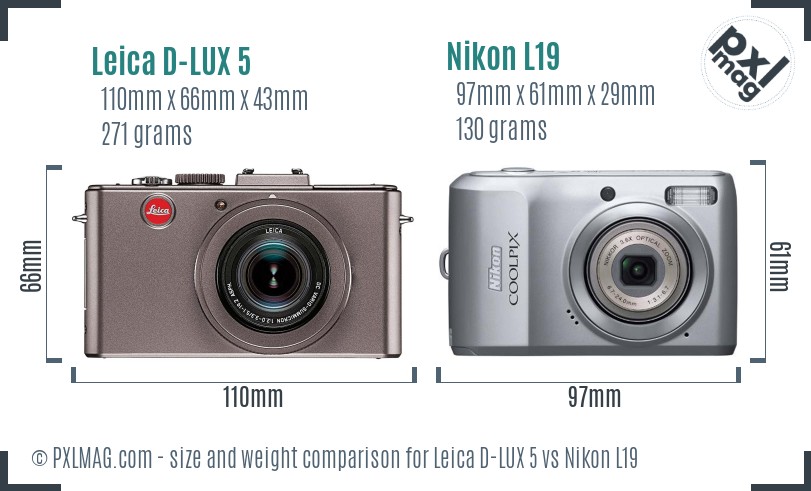 Leica D-LUX 5 vs Nikon L19 size comparison