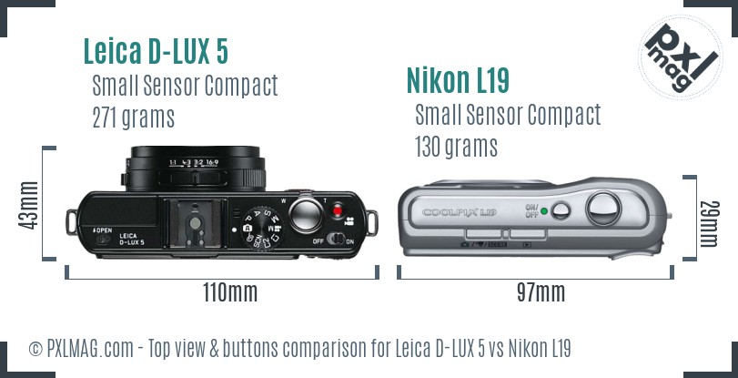 Leica D-LUX 5 vs Nikon L19 top view buttons comparison