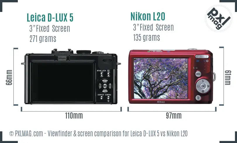 Leica D-LUX 5 vs Nikon L20 Screen and Viewfinder comparison
