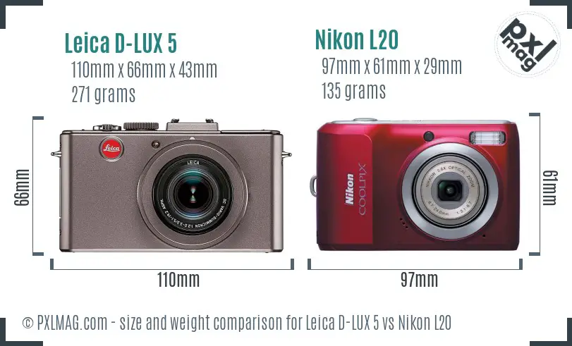 Leica D-LUX 5 vs Nikon L20 size comparison