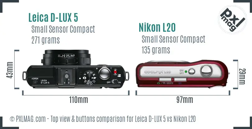 Leica D-LUX 5 vs Nikon L20 top view buttons comparison
