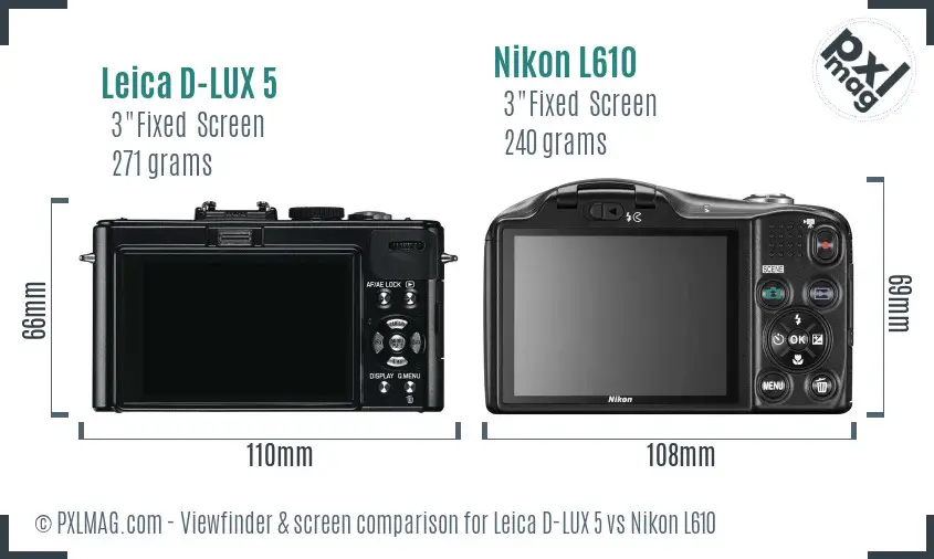 Leica D-LUX 5 vs Nikon L610 Screen and Viewfinder comparison