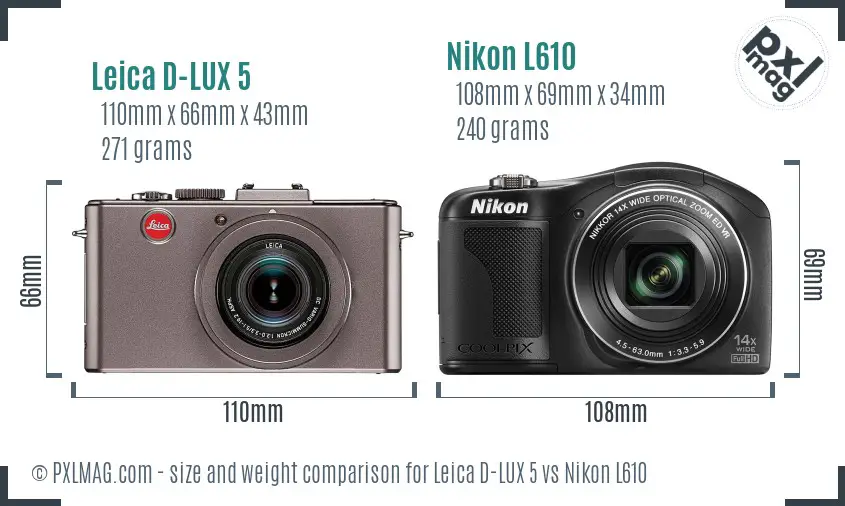 Leica D-LUX 5 vs Nikon L610 size comparison