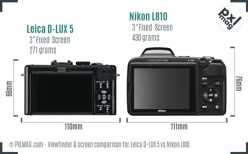 Leica D-LUX 5 vs Nikon L810 Screen and Viewfinder comparison