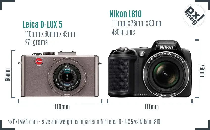Leica D-LUX 5 vs Nikon L810 size comparison