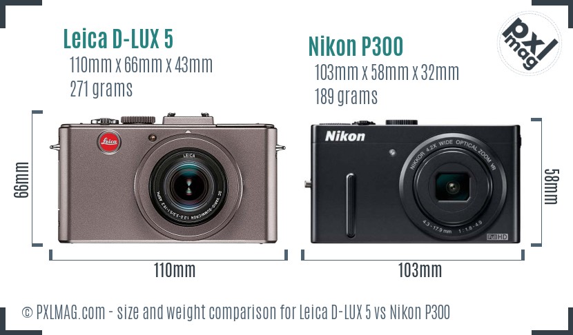 Leica D-LUX 5 vs Nikon P300 size comparison Leica D-LUX 5 vs Nikon P300 size comparison