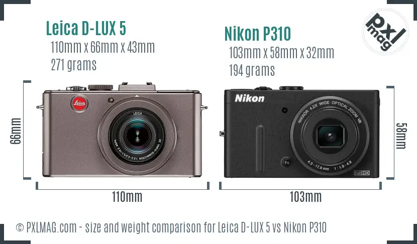 Leica D-LUX 5 vs Nikon P310 size comparison