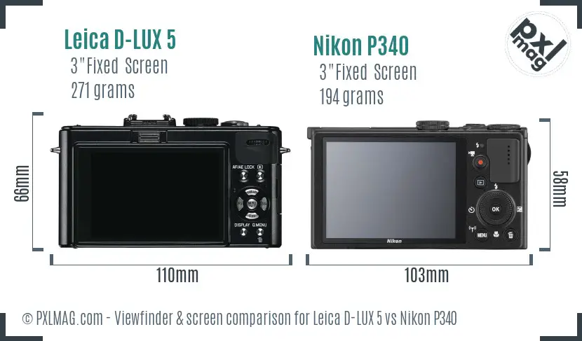 Leica D-LUX 5 vs Nikon P340 Screen and Viewfinder comparison