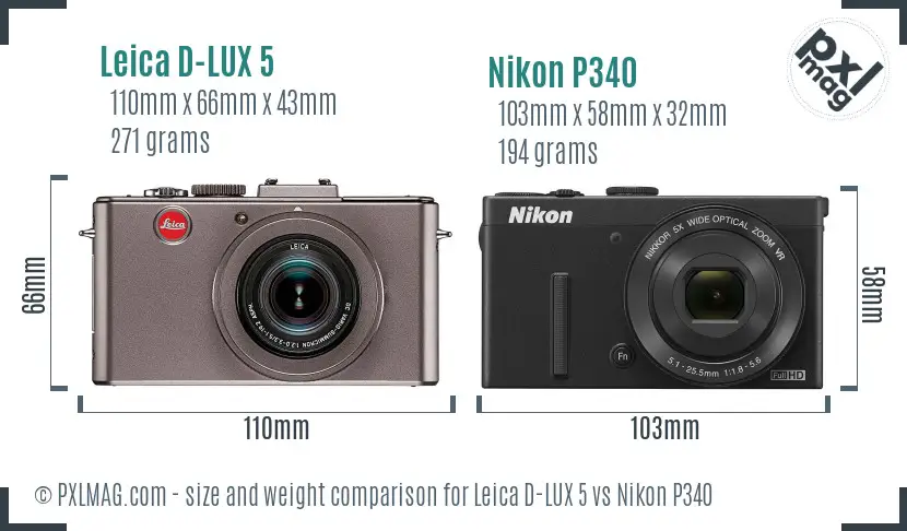 Leica D-LUX 5 vs Nikon P340 size comparison