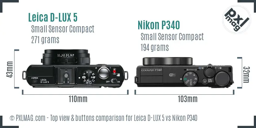 Leica D-LUX 5 vs Nikon P340 top view buttons comparison