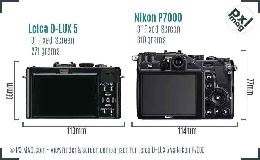 Leica D-LUX 5 vs Nikon P7000 Screen and Viewfinder comparison