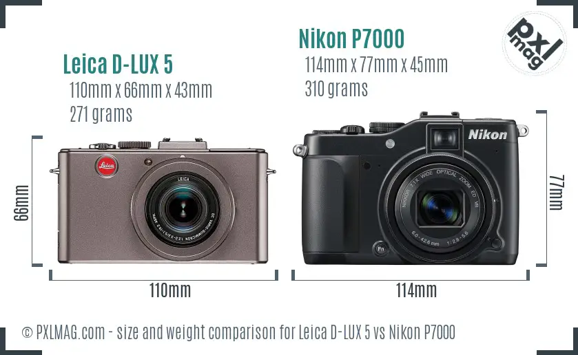 Leica D-LUX 5 vs Nikon P7000 size comparison