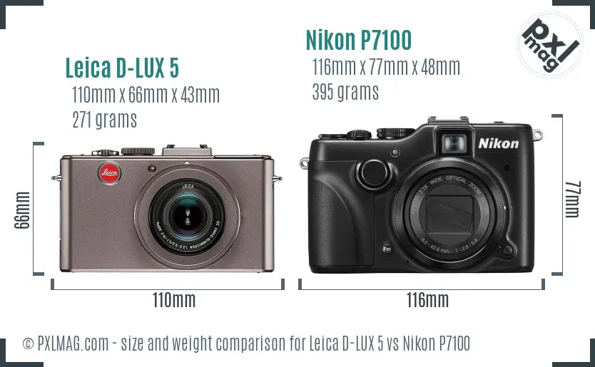 Leica D-LUX 5 vs Nikon P7100 size comparison