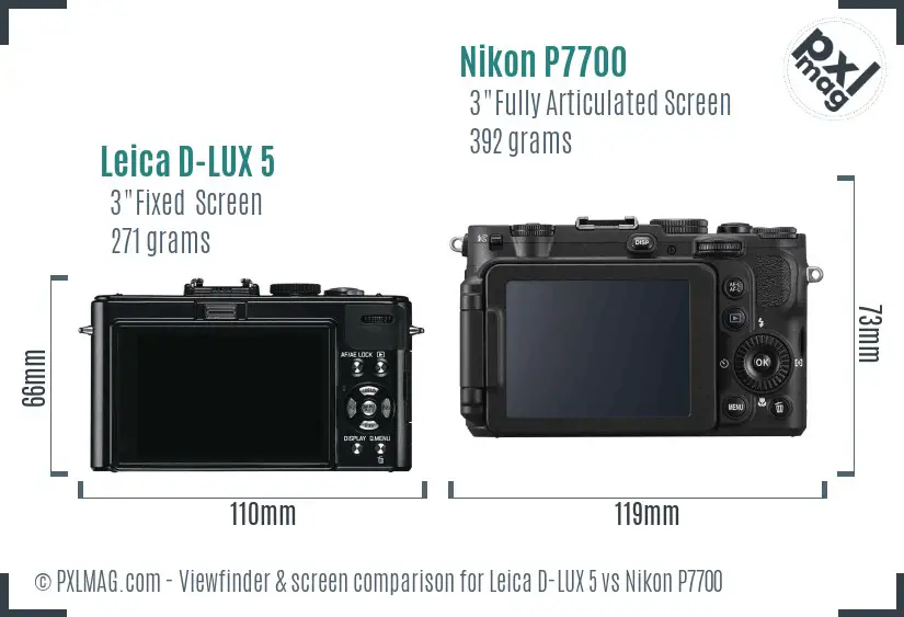 Leica D-LUX 5 vs Nikon P7700 Screen and Viewfinder comparison