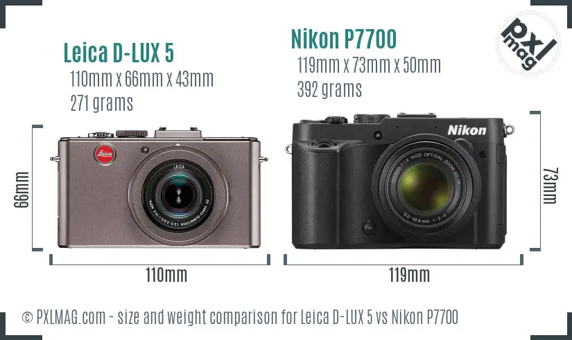 Leica D-LUX 5 vs Nikon P7700 size comparison
