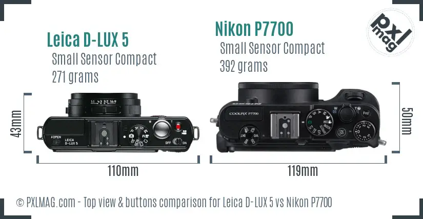 Leica D-LUX 5 vs Nikon P7700 top view buttons comparison