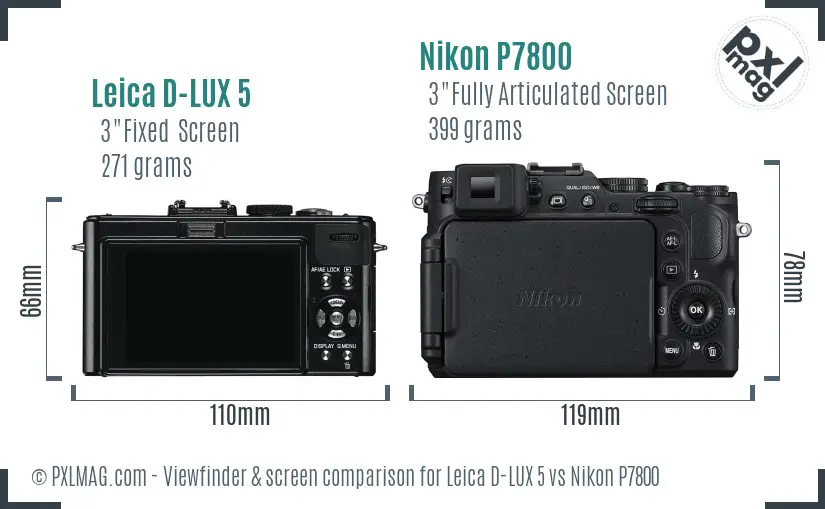 Leica D-LUX 5 vs Nikon P7800 Screen and Viewfinder comparison
