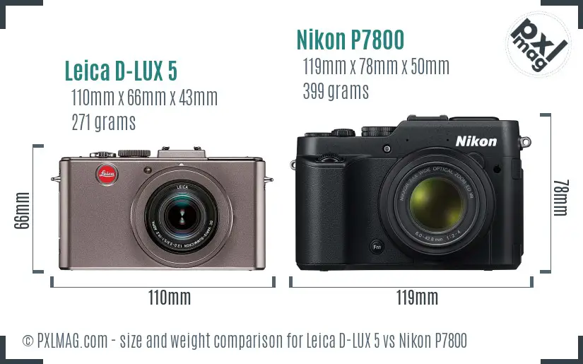 Leica D-LUX 5 vs Nikon P7800 size comparison