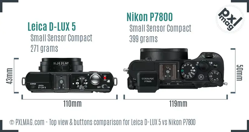 Leica D-LUX 5 vs Nikon P7800 top view buttons comparison
